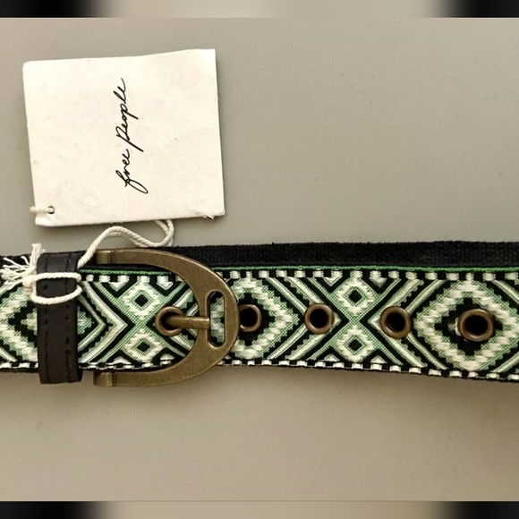 Free People Moving To Mars Printed Belt Jaded Jungle Green Mint M/L Cotton New - Picture 5 of 6